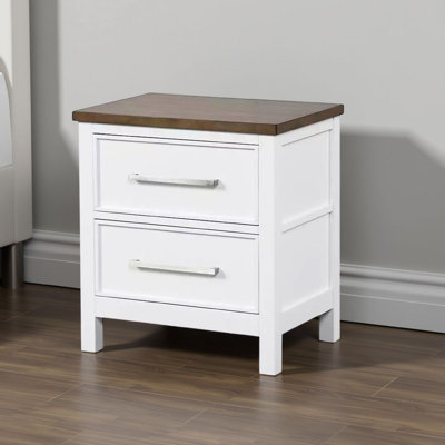Tela Nightstand, 2 Drawers, Metal Handles, 25 Inch, Pinewood