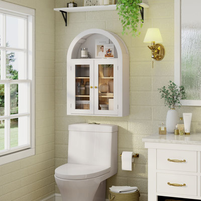 Armoire murale de salle de bain avec portes en verre, armoire à pharmacie en bois avec tablette réglable, armoire suspendue arquée pour salle de bain, salon, noir