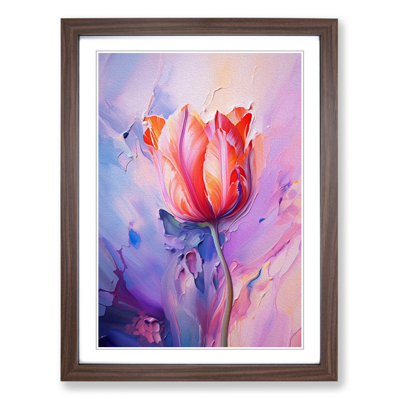 Tulip Flower Abstract - Single Picture Frame Print on Wood, Walnut Framed, 64cm H x 46cm W