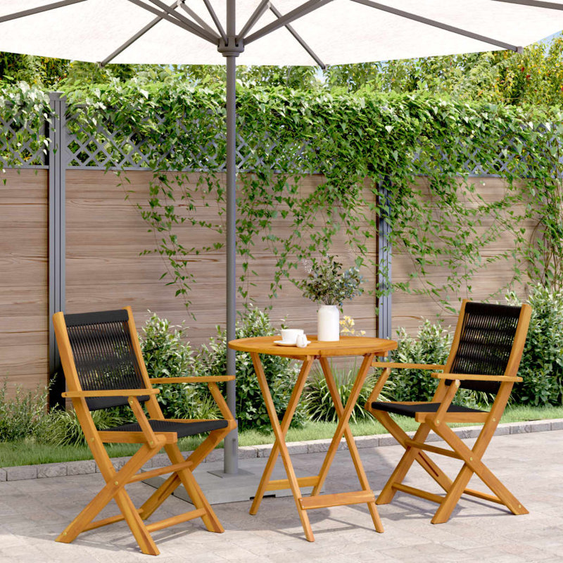 Ensemble de bistro d'extérieur 3 pièces vidaXL en polypropylène et bois massif, Noir