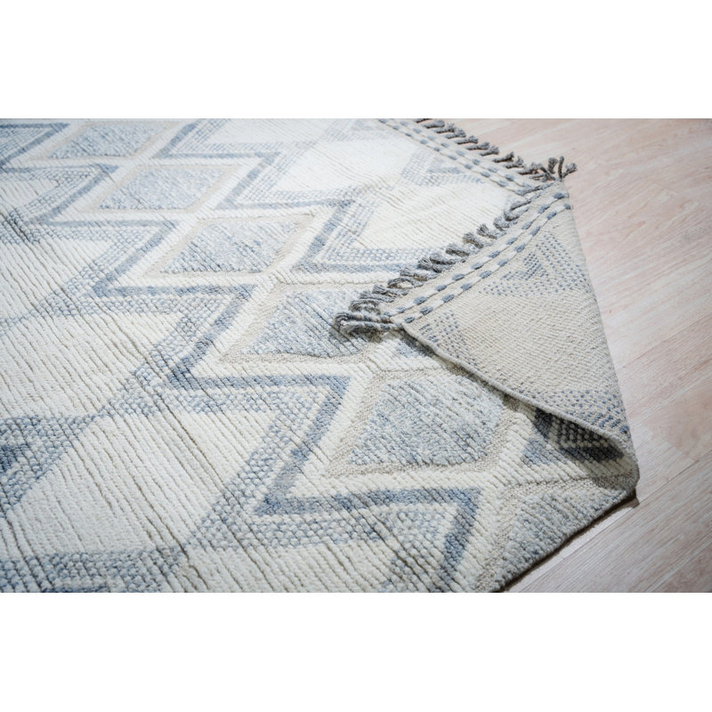 9x12 Blue Hand-Knotted Wool Diamond Chevron Geometric Modern Contemporary Carpet Rug