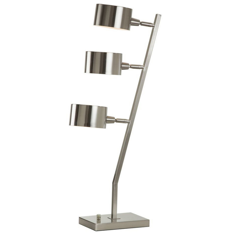 30 Inch Table Lamp, Stackable 3 Task Light Metal Shades, Nickel Silver
