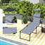 Chaise de patio pliante ajustable par, parasol et coussin, gris pour une assise extérieure confortable