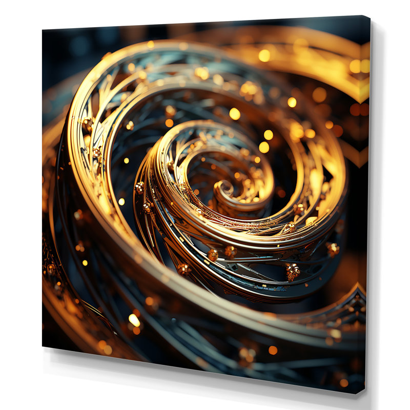 «Bright Gold Black Spiral II - Abstract Spirals», art mural, Toile tendue, H 36 po x l 36 po x P 1,5 po