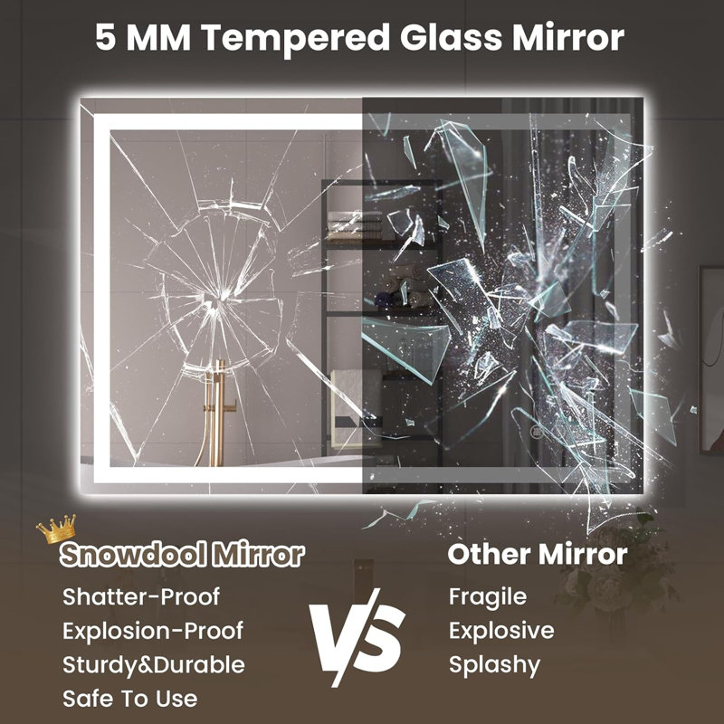 Miroir de salle de bain à DEL avec anti-buée, rétro-éclairé et miroirs de salle de bain éclairés, 84 po x 40 po