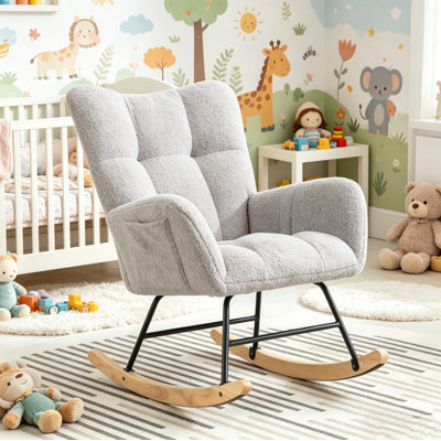 Nursery Rocking Chair, Baby Rocker Chair, Glider Rocker, Modern Accent Rocking Chair,Light Grey