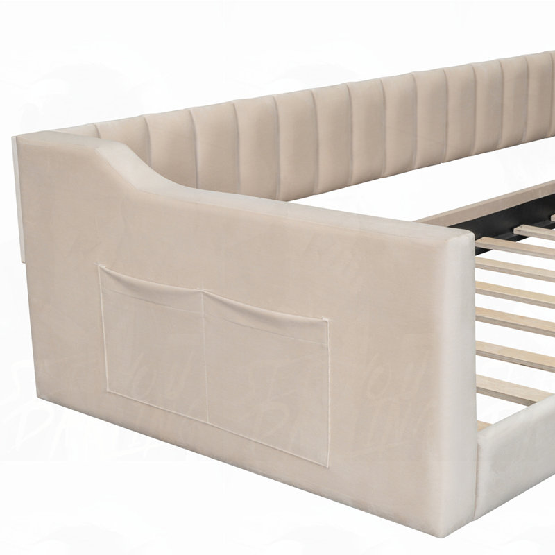 Lit de jour en velours, Beige, Lit simple