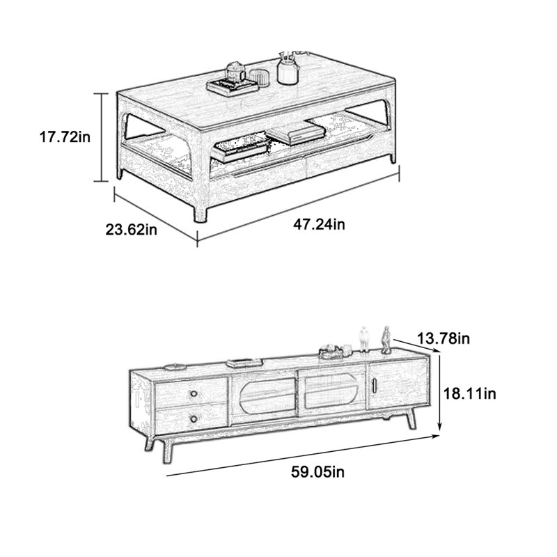 Solid wood TV stand coffee table, big locker