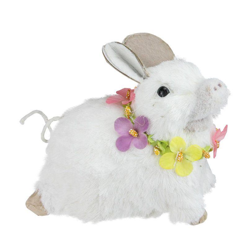 Piglet en sisal 6,5 po avec une figurine florale de lei Spring