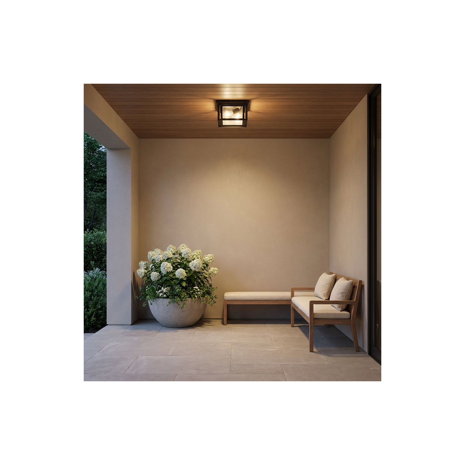 Vermont Seeded Square Outdoor Flush Mount, Black