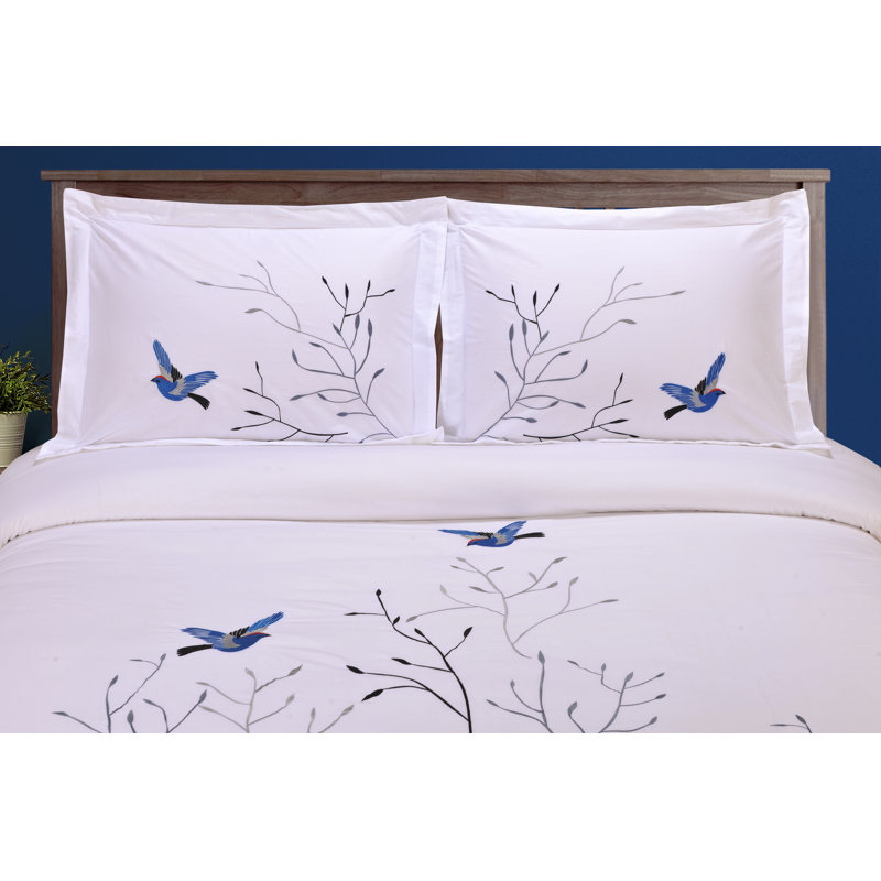 Cotton Sateen Duvet Cover, Blue, King Duvet Cover + 2 King Shams