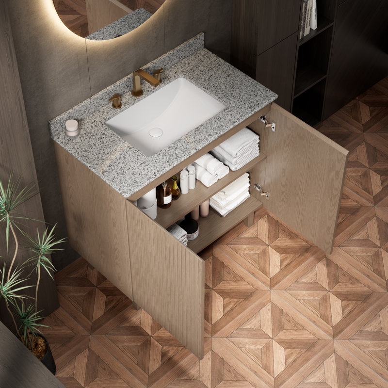 Meuble-lavabo autoportant de 122 cm avec lavabo, comptoir en granit naturel, aspect bois Heidelberg, L 48 po