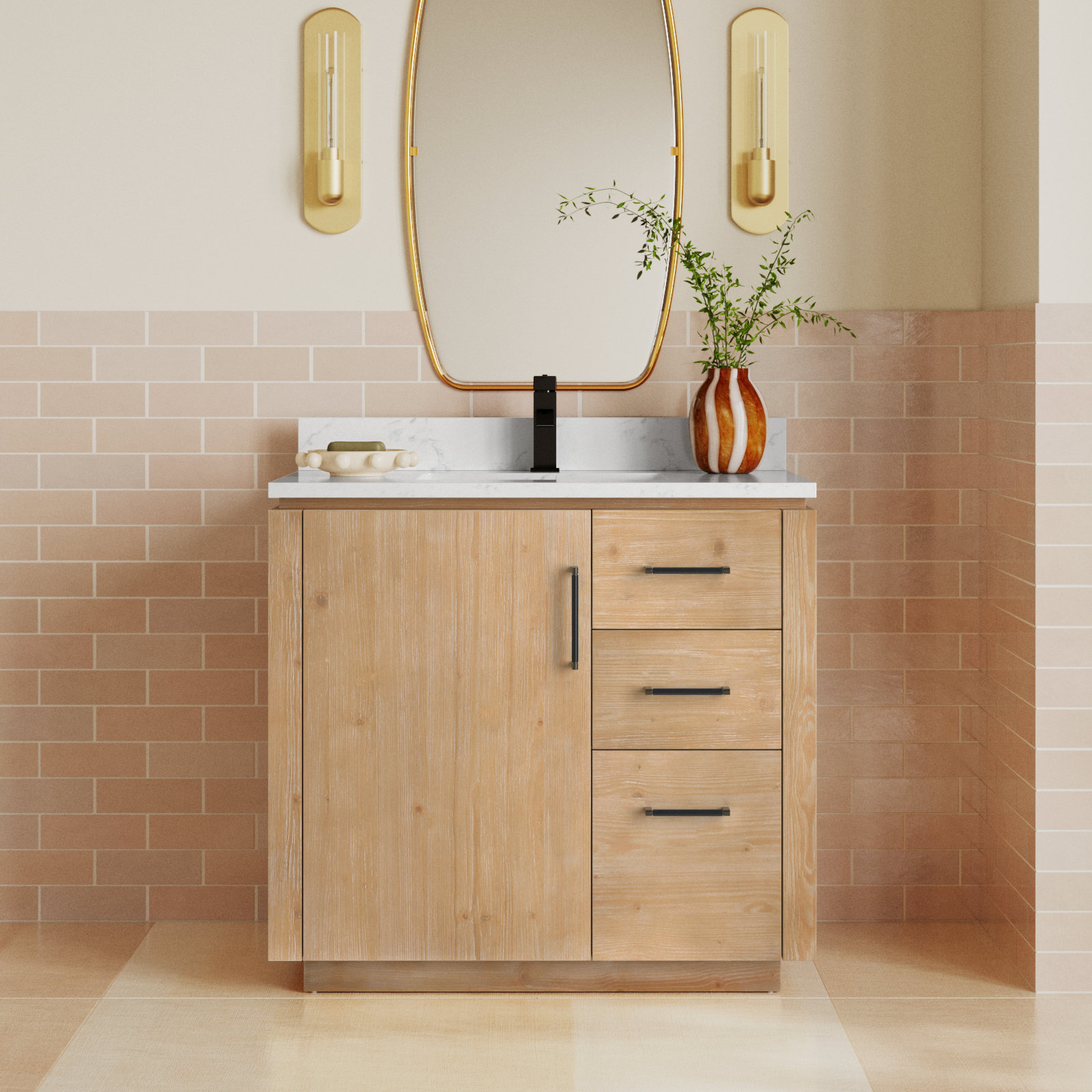 Cloverfield 36'' Single Bathroom Vanity, Fir Wood Brown, Matte Black