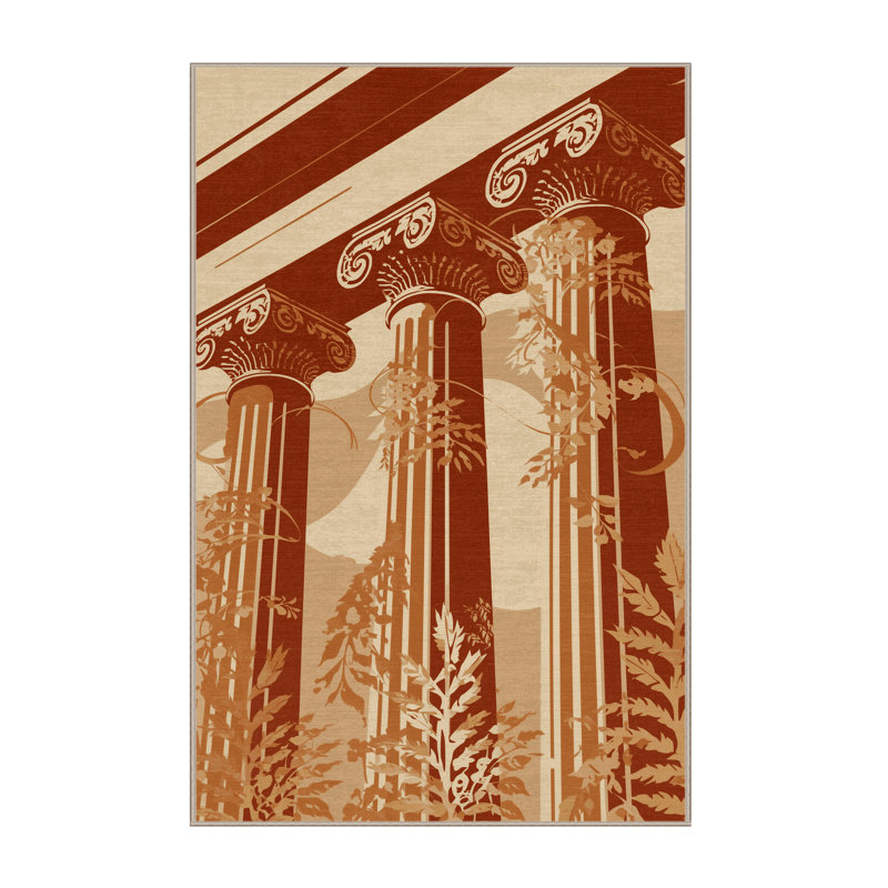 Machine Washable Madiun Classic Floral Rug in Brown – Beige Binding, 8x10
