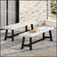 Bancs d'extérieur Carlisle, sablé + noir (ensemble de 2), siège en bois d'acacia durable pour des rassemblements extérieurs élégants et confortables