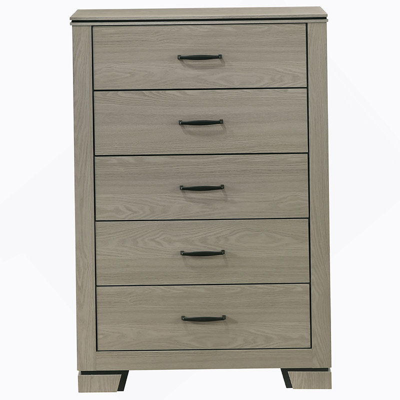 Commode avec cinq tiroirs de rangement, commode verticale en bois pour chambre à coucher