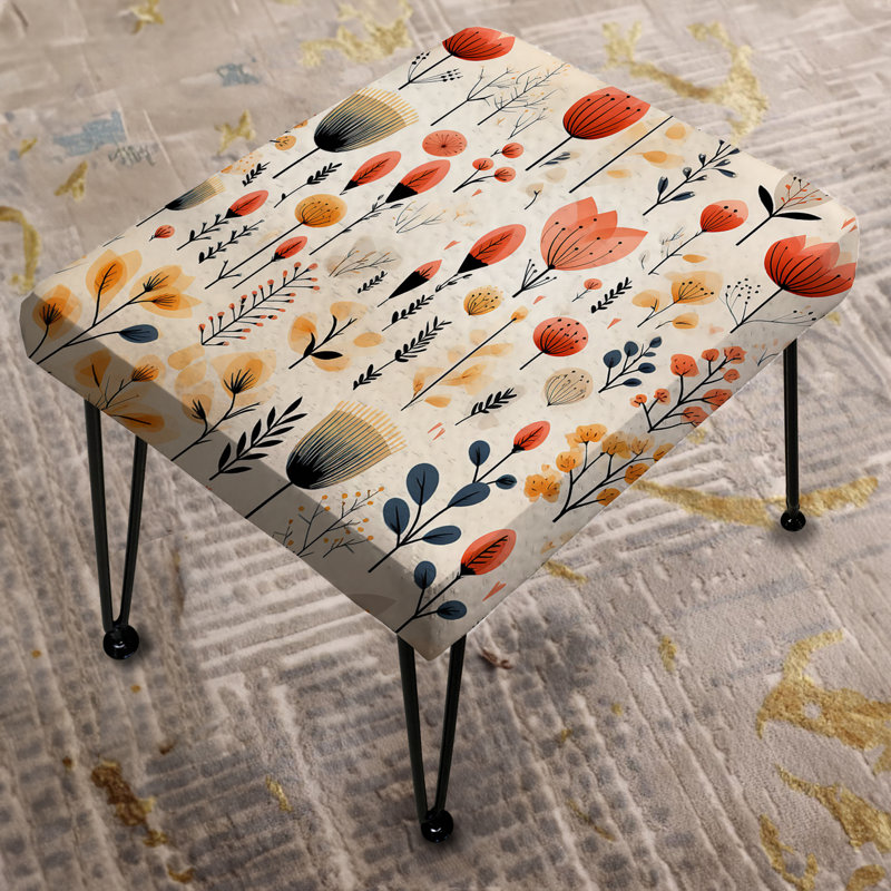 Cottage Beige Red Garden Harmony - Floral Rectangle Ottoman