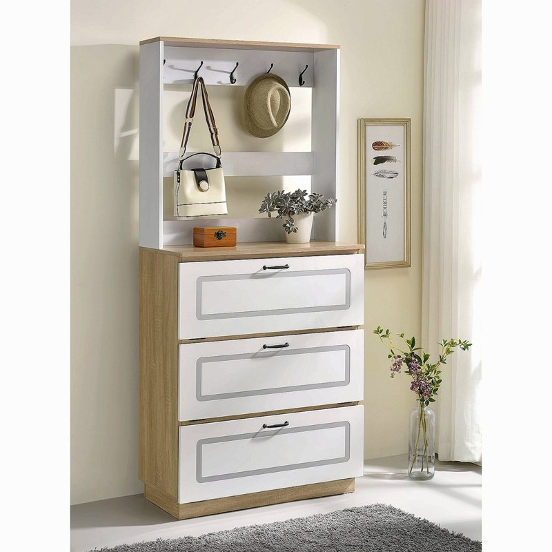 Light Oak And Shoe Cabinet With Drop Down Drawer