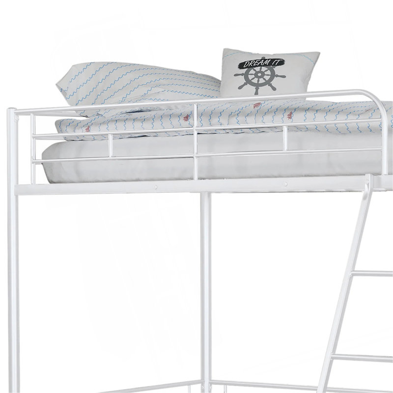 Lit mezzanine simple de style contemporain avec espace ouvert sous la structure métallique, Blanc