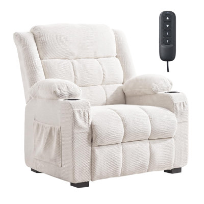 Fauteuil inclinable surdimensionné, canapé inclinable électrique, fauteuil avec accoudoirs pour adultes, assise de 66 cm de large, fonction de mémorisation de la posture, télécommande, revêtement texturé, deux porte-gobelets et port USB pour salon.