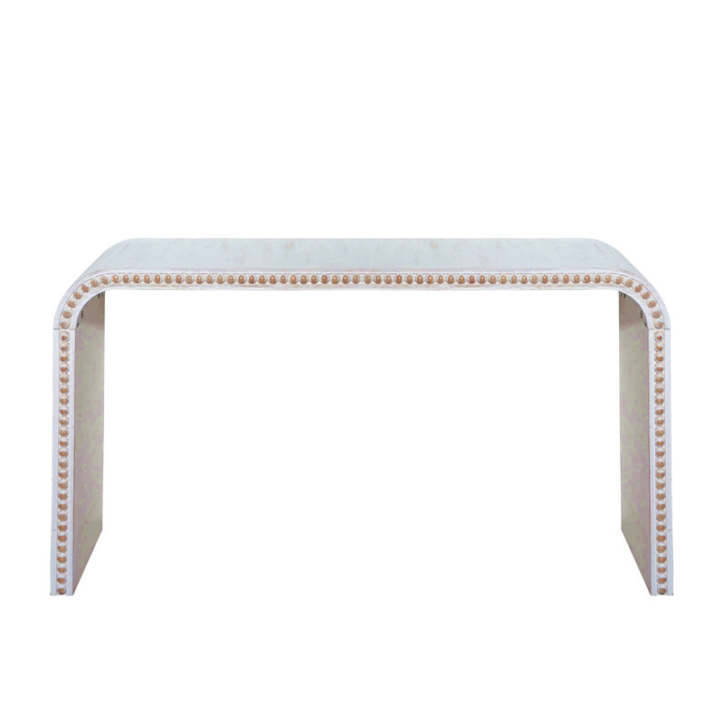 Washed White Console Table, 59In Entryway Table, Curved Waterfall-Style Table,Console Table With Wood Beads,Entrance Table For Entryway, Hallway, Living Room, Foyer, Corridor, Office