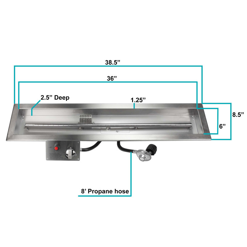 Ensemble de brûleur de foyer linéaire linéaire certifié CSA, acier inoxydable, propane, H 2 po x l 36 po x P 6 po