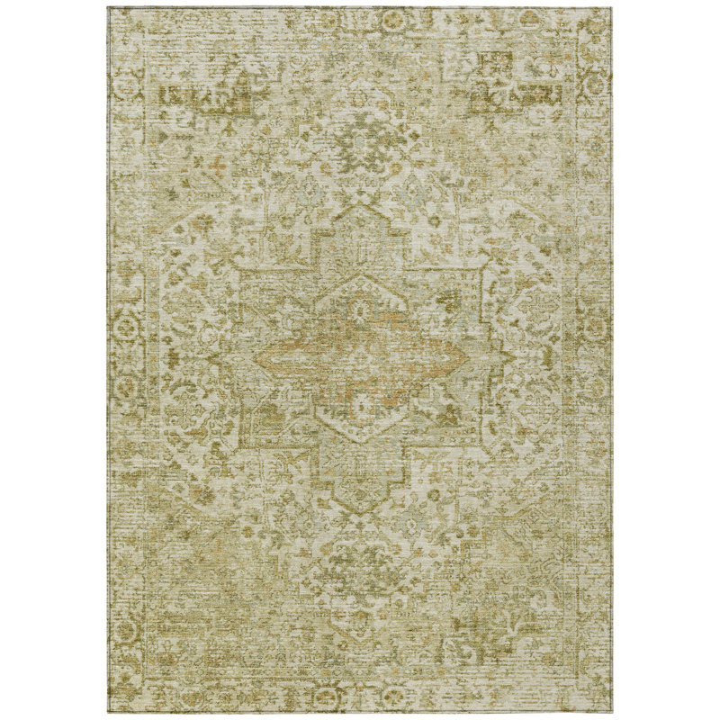 Chantille Beige Floral Medallion Washable Indoor/Outdoor Rug