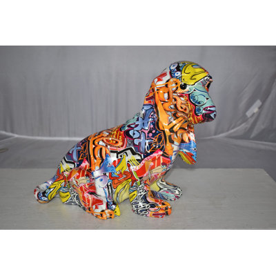 Grovetown Graffiti Basset Hound Dog Statue Made of Resin Size: 16" x 8" x 13"H