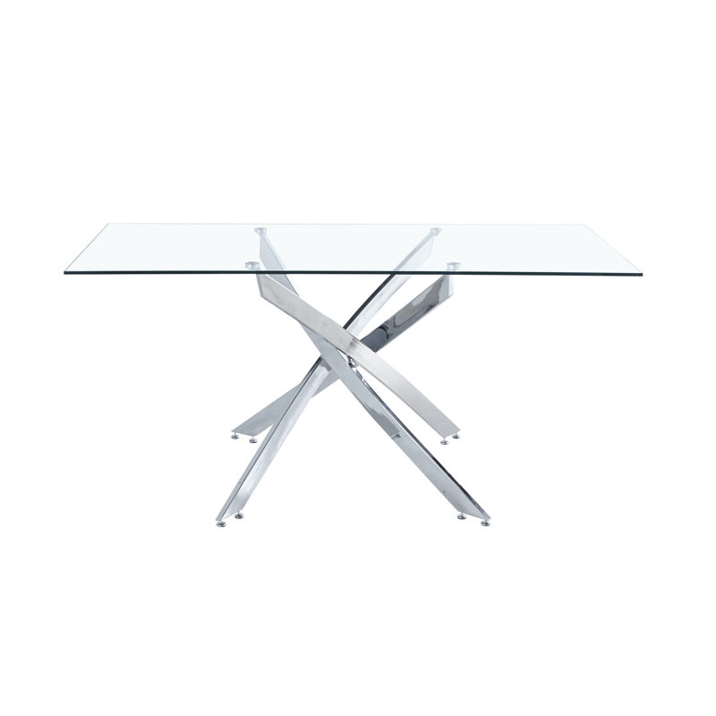 Glass Top Metal Base Dining Table, Chrome