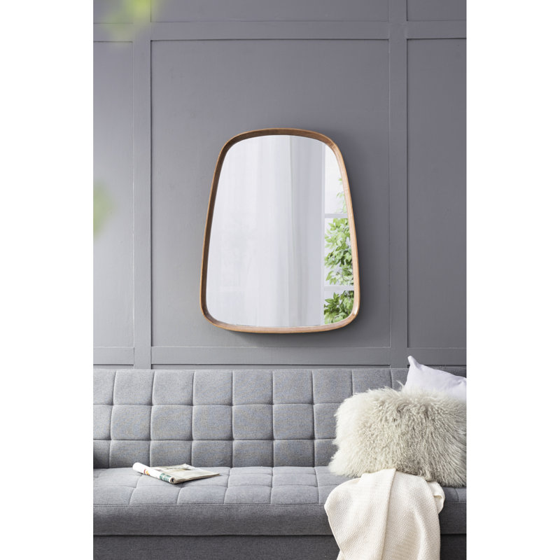 Miroir mural 27 po x 37 po avec cadre en bois pour les espaces - Idéal salon, salle de bain, vestibule, lignes minimalistes de style minimaliste, effet lumineux