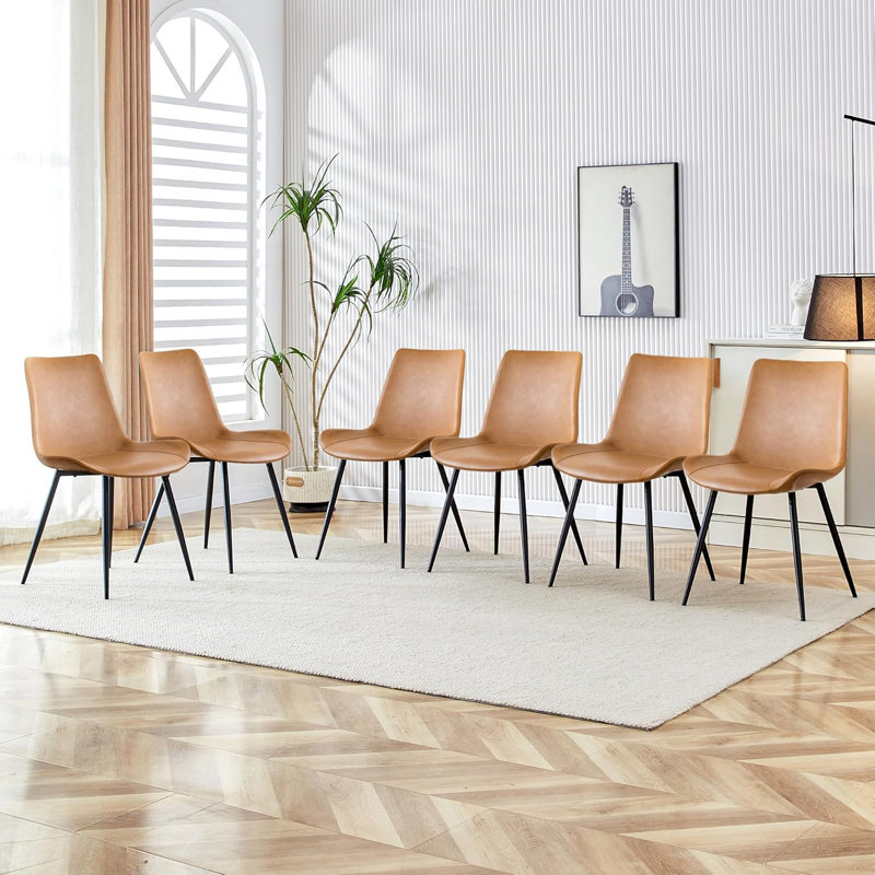 Modern PU Leather Upholstered Dining Chairs With Sturdy Metal Legs (Set Of 6), Brown