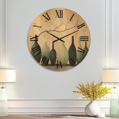 Rangée de navires turquoise - Grande horloge murale en bois Japandi