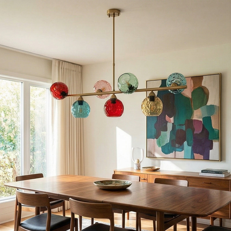 Lustre linéaire en verre multicolore à 7 lumières Aurelia