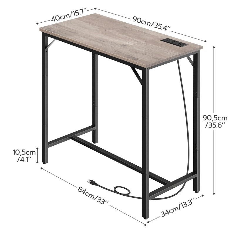 Table de bar 35,4 po avec station de charge, Grège / noir