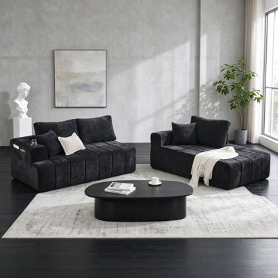 Canapé modulaire en L 108 po gris foncé en chenille modulaire, canapé à compression 4 places avec méridienne droite, porte-gobelets et poches latérales, canapé rembourré sans assemblage pour le salon