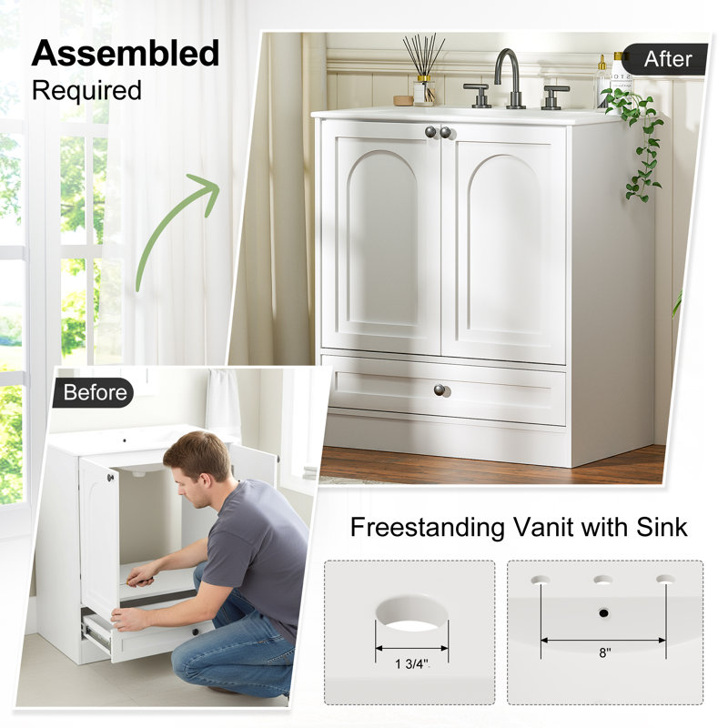 30'' Single Bathroom Vanity With Ceramic Top, 30"