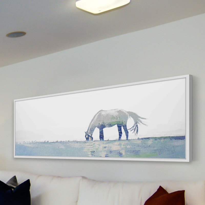 « lointain cheval pâturage »-cadre photo imprimé sur papier, H 10 po x l 30 po x P 1,5 po