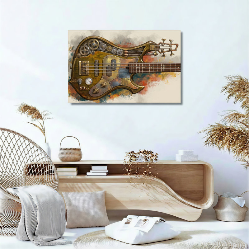 Ensemble d'une toile murale représentant une guitare steampunk, 24"H x 36"W, Wrapped Canvas