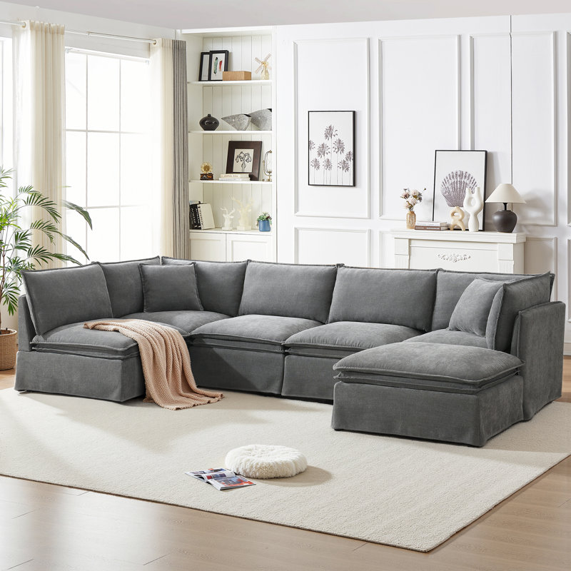 Sectional Sofa For Living Room Modular Sofa Couch With Movable Ottoman