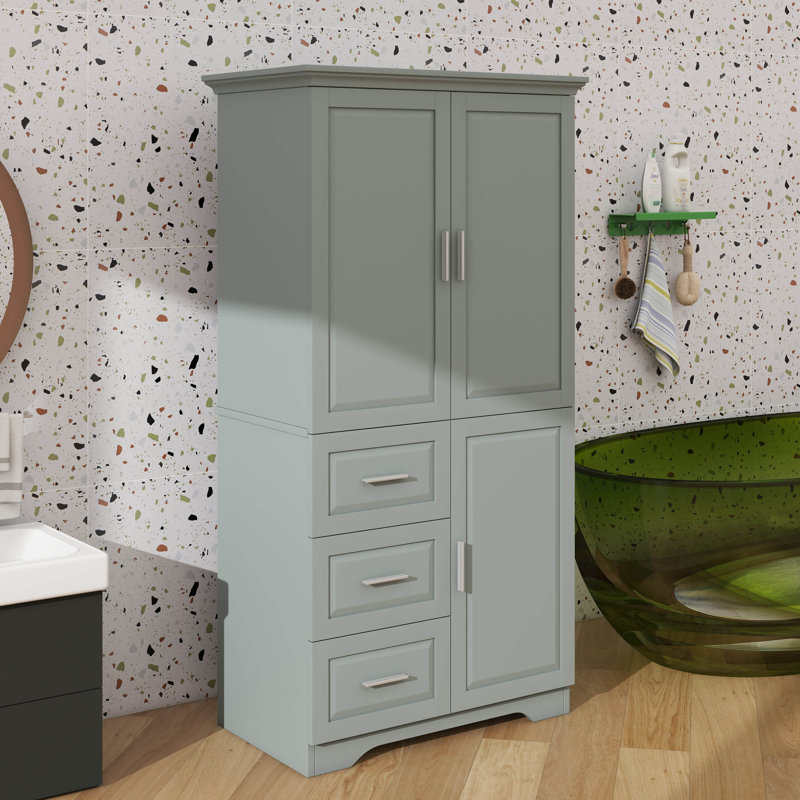 Armoire de rangement haute et spacieuse avec tiroirs et portes inclus, Gris
