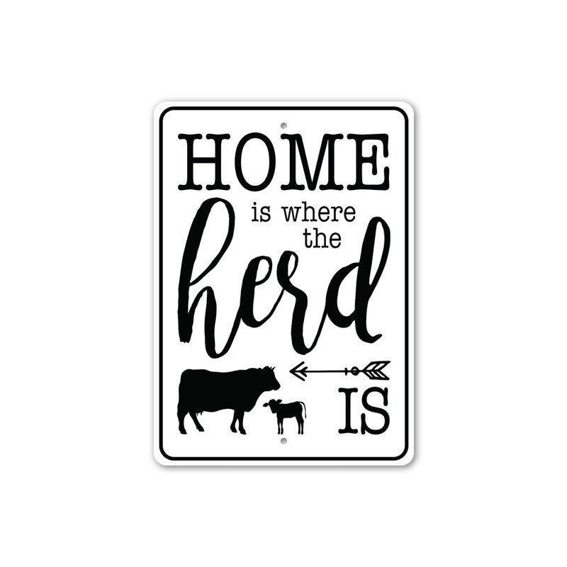 Panneau «Home Is Where The Herd Is» en aluminium, H 18 po x l 12 po x P 0,06 po