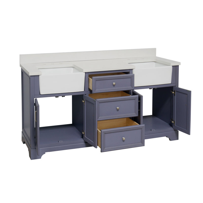 Ensemble de meuble-lavabo double 72 po Emiliano, Gris poudre, Quartz