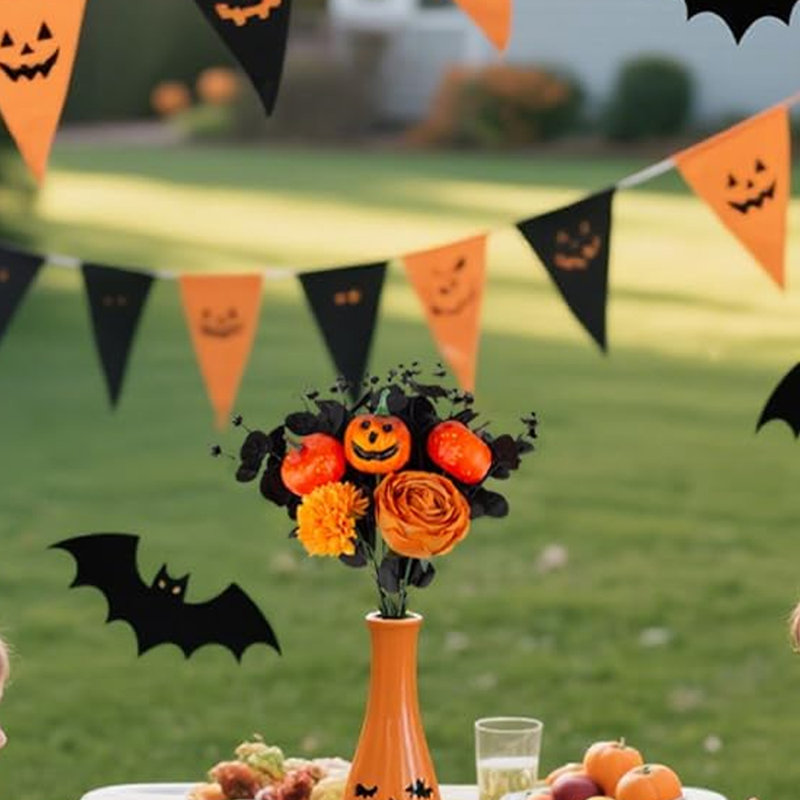 25 pièces de décoration de citrouille d'Halloween à motif floral noir, tiges d'eucalyptus