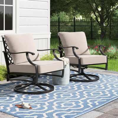 Argirios Metal Patio Swivel Chair with Cushions (Set of 2)