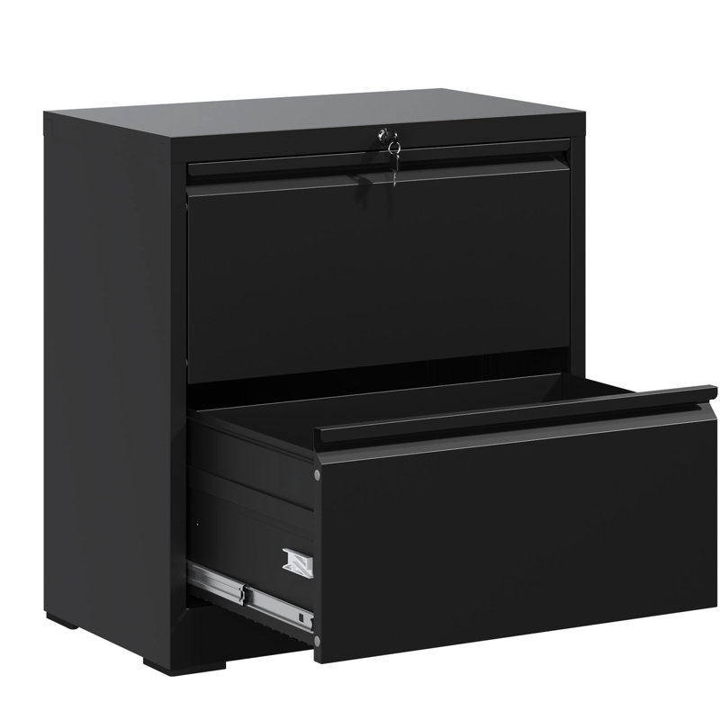2 Drawer Metal Lateral File Cabinet For Office, High - Strength Steel, Smooth And Silent Movement, Ample Room A4/Letter/Legal Documents, Interlock System, Quick Assembly Black Cabinet, Rust Bearing