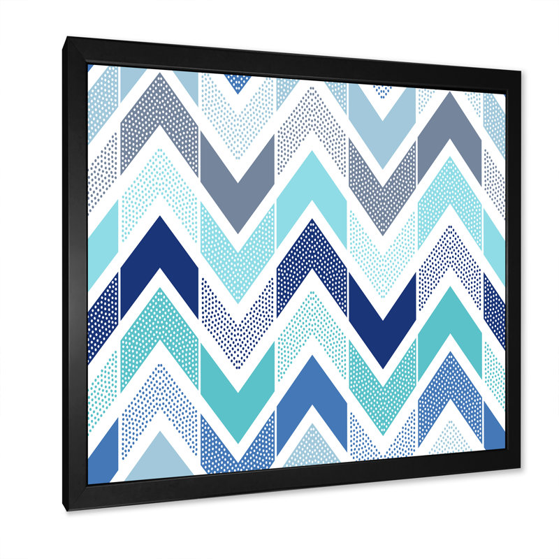 " Retro Light Blue Zigzag " Painting Print, 36" H x 36" W x 1" D, Black Picture Frame