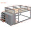 Lit double superposé double gris avec 4 tiroirs et 3 tablettes de rangement, fabrication en bois massif pour les tiroirs et les tablettes de la chambre à coucher, un look élégant-180714569-180714574
