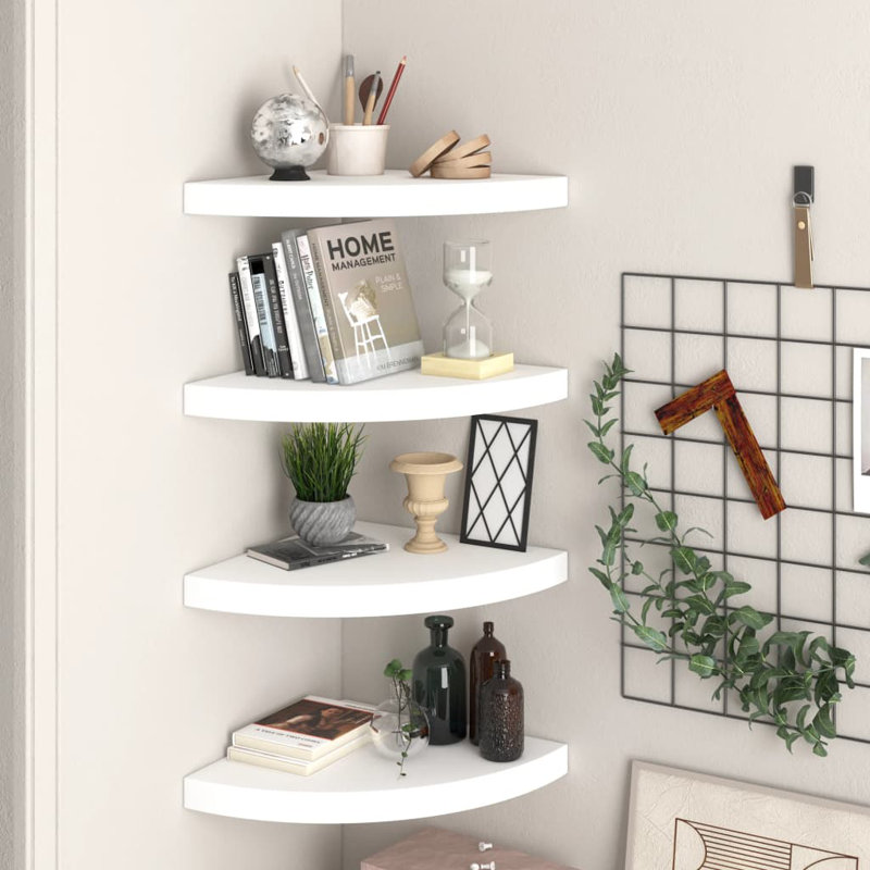 Wall Corner Shelf Floating Corner Shelf Wall Mounted Display Shelf, High Gloss Black, 1.5" H x 13.8" W x 13.8" D