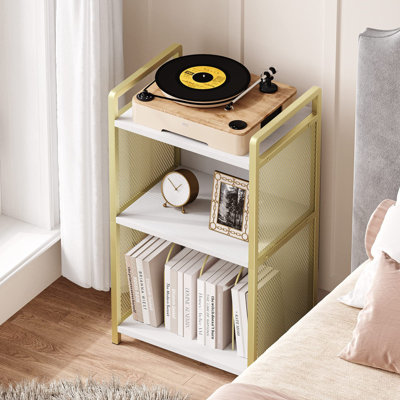 Golden Record Player Stand, Metal Turntable Stand with 3-Tier Storage, Vinyl Bedside End Table for Living Room Bedroom Office