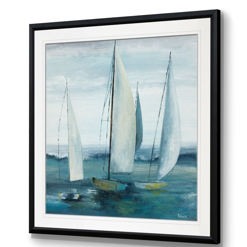 «Out to Sea», peinture, H 28 po x l 28 po x P 2 po, Cadre noir